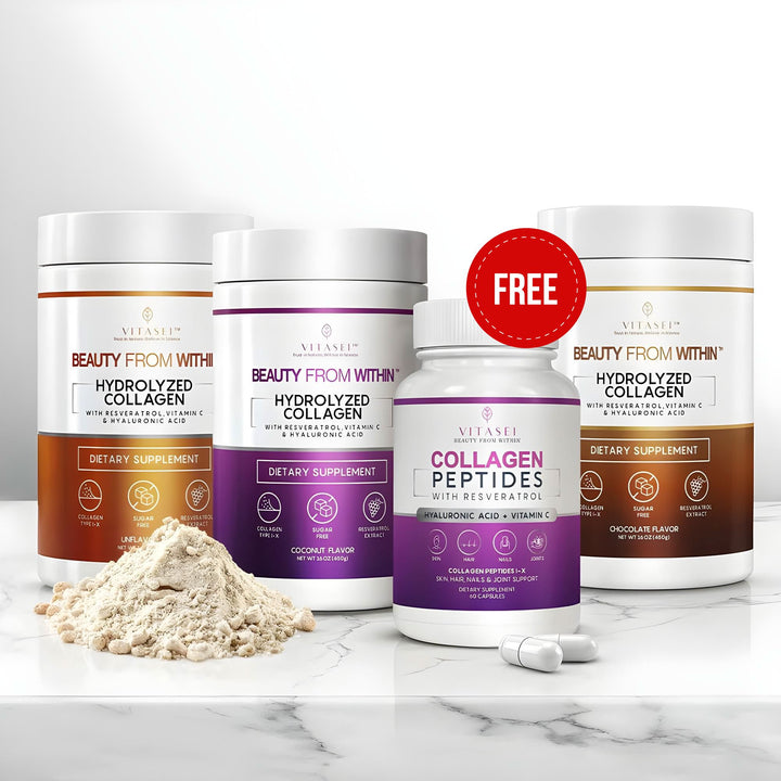 Bundle 3 Collagen with Resveratrol (coconut + chocolate + unflavored) + FREE Peptides Capsules