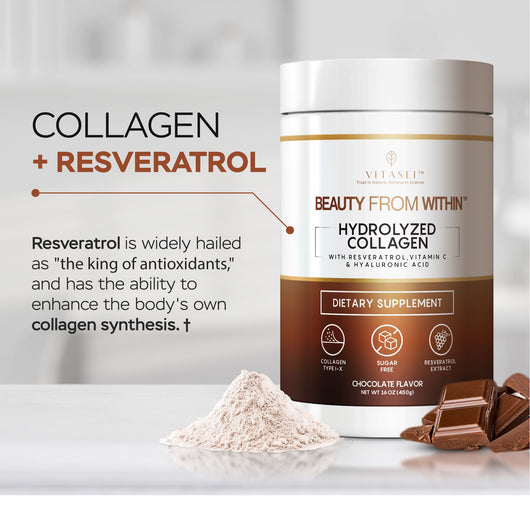 Chocolate Flavor Collagen Peptides with Resveratrol, Vitamin C and Biotin