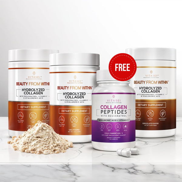 Bundle 3 Collagen with Resveratrol (1 chocolate flavor + 2 unflavored) + FREE Peptides Capsules