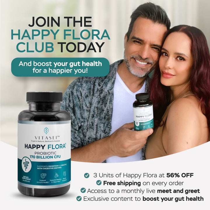 HAPPY FLORA CLUB - Get 3 bottles of Happy Flora for a Healthy Gut every 3 months with free shipping