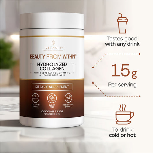 Chocolate Flavor Collagen Peptides with Resveratrol, Vitamin C and Biotin