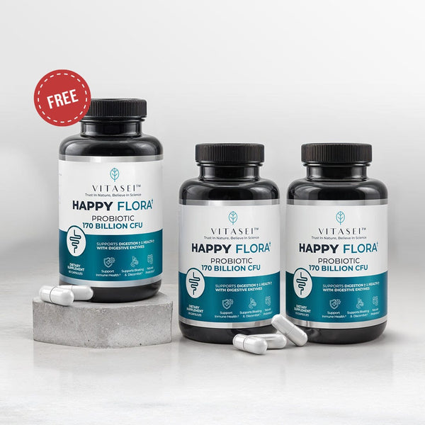 Bundle buy 2 Happy Flora probiotic supplement for gut health and get 1 happy flora free