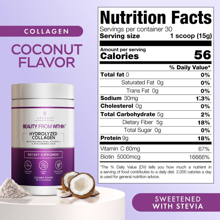 Coconut flavor Collagen Peptides with Resveratrol - Vitamin C and Biotina