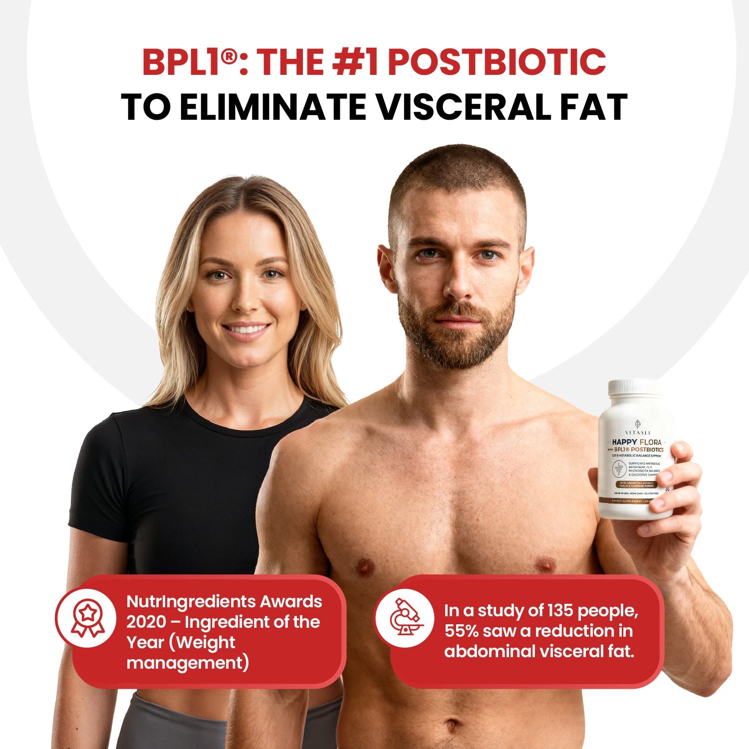 Happy Flora con BPL1® — el postbiótico #1 para la grasa visceral